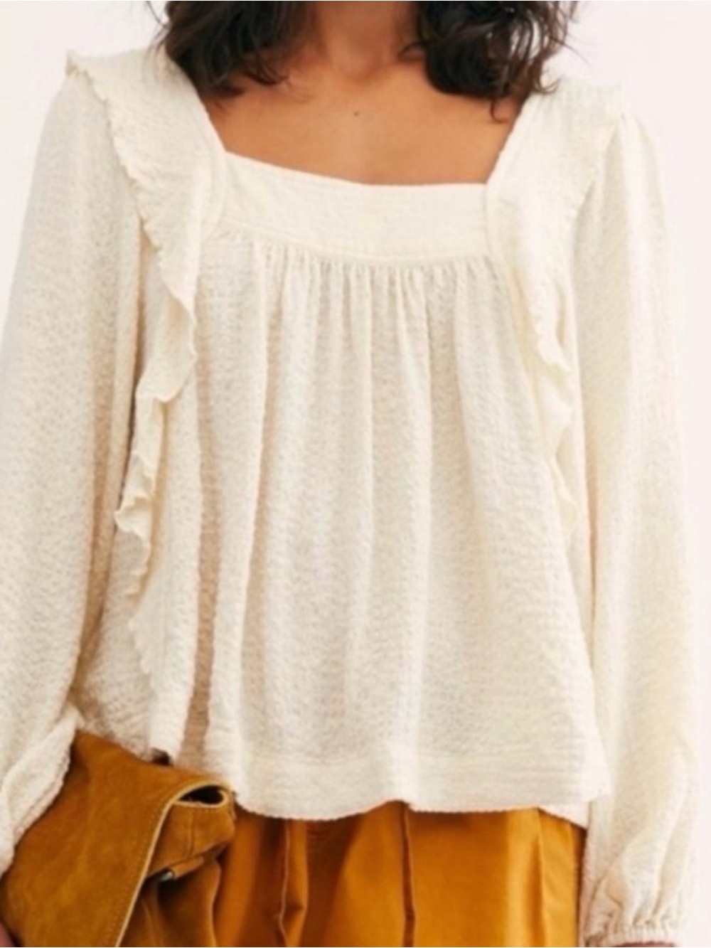 Free People Bonnie Blouse Cream Ruffle Peasant Boho Top XS - Picture 2 of 10